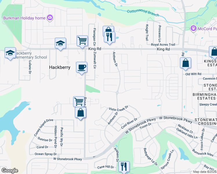 map of restaurants, bars, coffee shops, grocery stores, and more near 2137 Flagship Court in Frisco