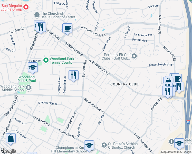 map of restaurants, bars, coffee shops, grocery stores, and more near 1706 Kiwi Glen in Escondido