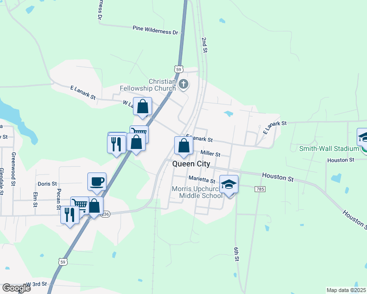 map of restaurants, bars, coffee shops, grocery stores, and more near 901 2nd Street in Queen City