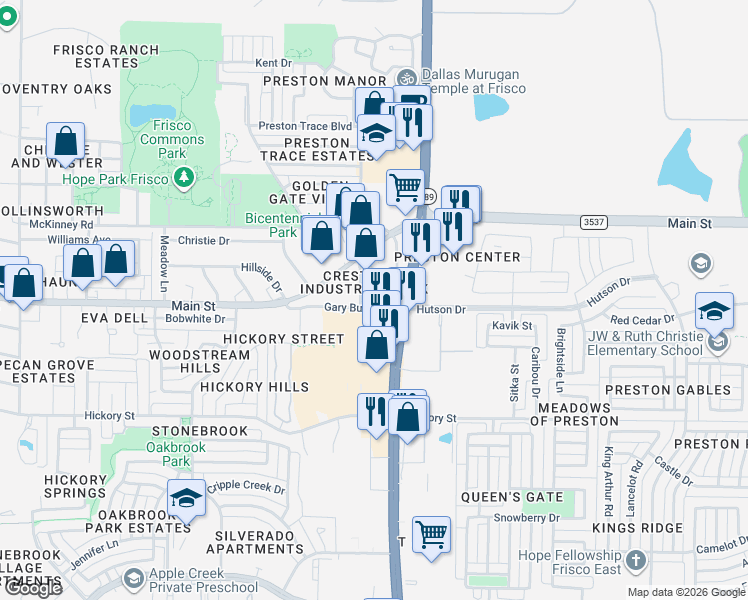 map of restaurants, bars, coffee shops, grocery stores, and more near 8880 Alpha Avenue in Frisco