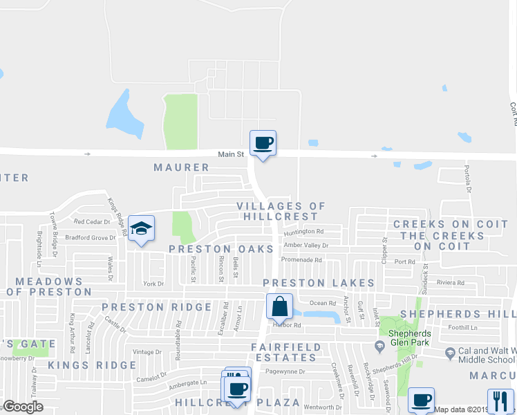 map of restaurants, bars, coffee shops, grocery stores, and more near 11001 Red Cedar Drive in Frisco