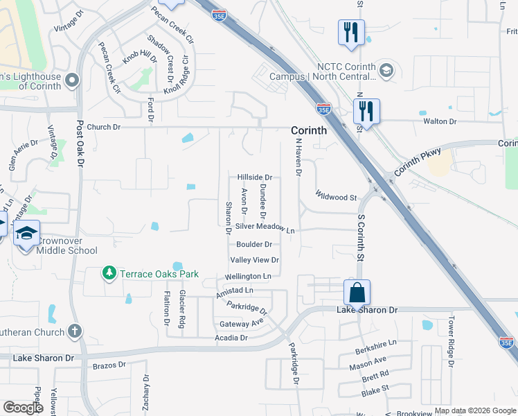map of restaurants, bars, coffee shops, grocery stores, and more near 1816 Dundee Drive in Corinth