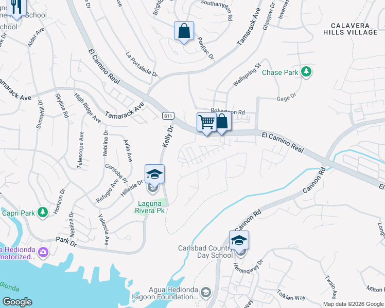 map of restaurants, bars, coffee shops, grocery stores, and more near 2559 Delphinium Lane in Carlsbad