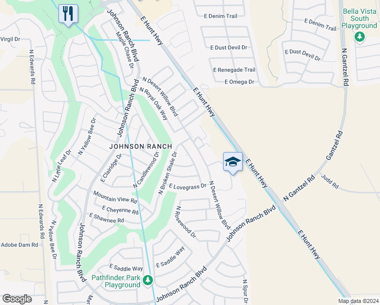 map of restaurants, bars, coffee shops, grocery stores, and more near 29809 North Blackfoot Daisy Drive in Queen Creek