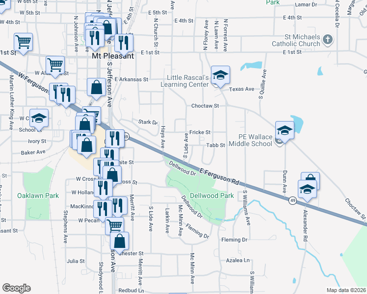 map of restaurants, bars, coffee shops, grocery stores, and more near 804 South Lide Avenue in Mount Pleasant