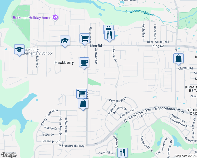 map of restaurants, bars, coffee shops, grocery stores, and more near 139 Zumwalt Circle in Frisco