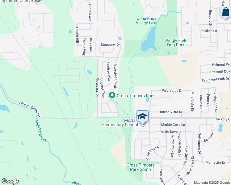 map of restaurants, bars, coffee shops, grocery stores, and more near 7321 Riverchase Trail in Denton