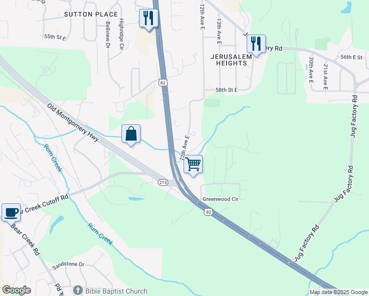 map of restaurants, bars, coffee shops, grocery stores, and more near 6001 12th Avenue East in Tuscaloosa