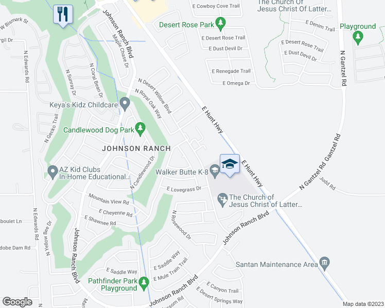 map of restaurants, bars, coffee shops, grocery stores, and more near 29816 North Desert Willow Boulevard in Queen Creek
