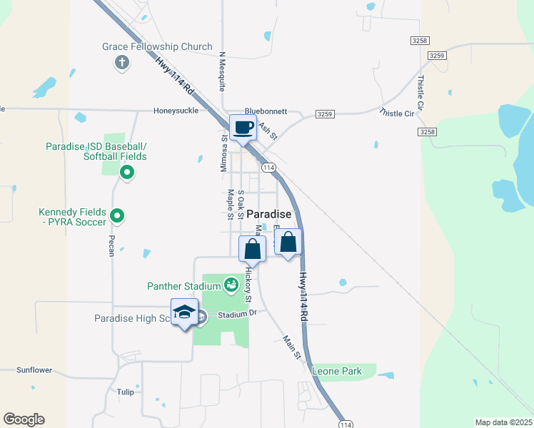 map of restaurants, bars, coffee shops, grocery stores, and more near 9 East 4th Avenue in Paradise