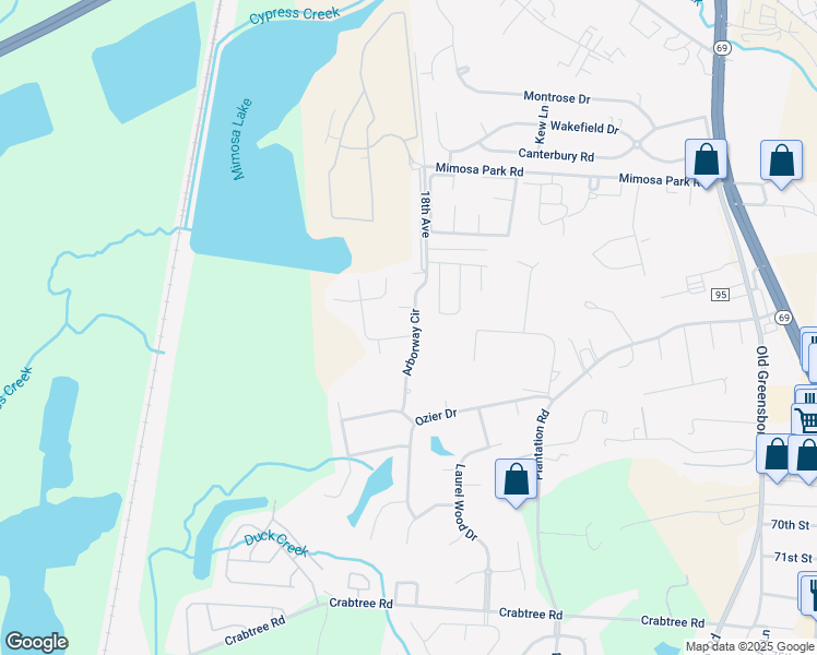 map of restaurants, bars, coffee shops, grocery stores, and more near 1610 Arborway Circle in Tuscaloosa