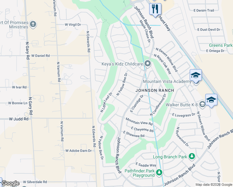 map of restaurants, bars, coffee shops, grocery stores, and more near 29824 North Yellow Bee Drive in Queen Creek