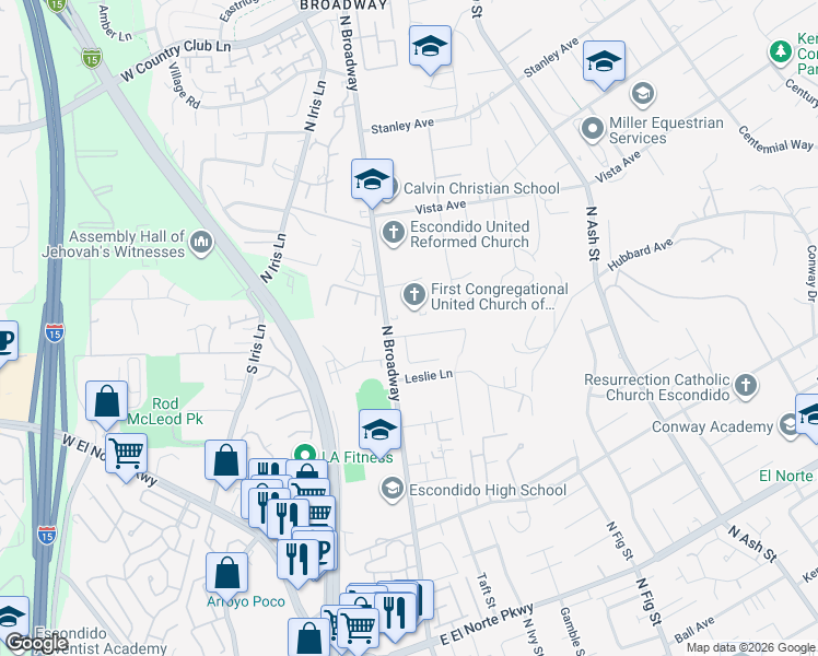 map of restaurants, bars, coffee shops, grocery stores, and more near 116 Bahia Lane in Escondido