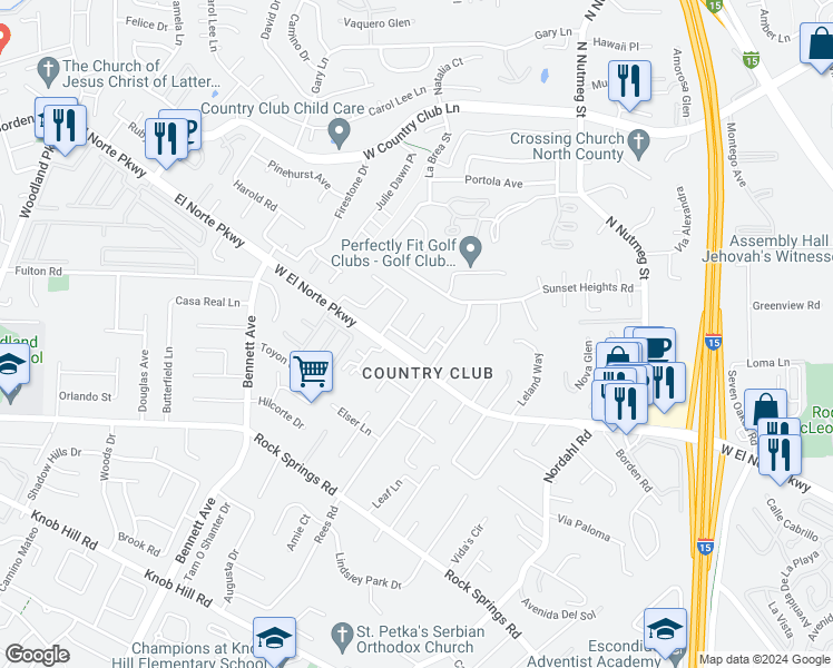 map of restaurants, bars, coffee shops, grocery stores, and more near 1730 El Aire Place in Escondido