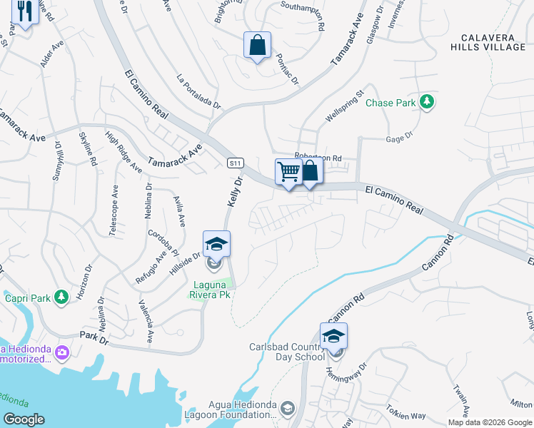 map of restaurants, bars, coffee shops, grocery stores, and more near 2541 Delphinium Lane in Carlsbad