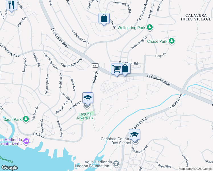 map of restaurants, bars, coffee shops, grocery stores, and more near 4930 Park Drive in Carlsbad