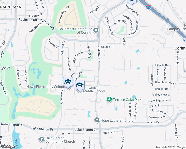 map of restaurants, bars, coffee shops, grocery stores, and more near 1919 Ainsley Court in Corinth