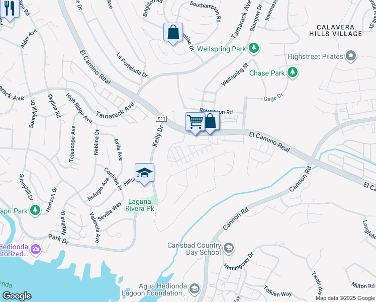 map of restaurants, bars, coffee shops, grocery stores, and more near 2555 Elderberry Lane in Carlsbad