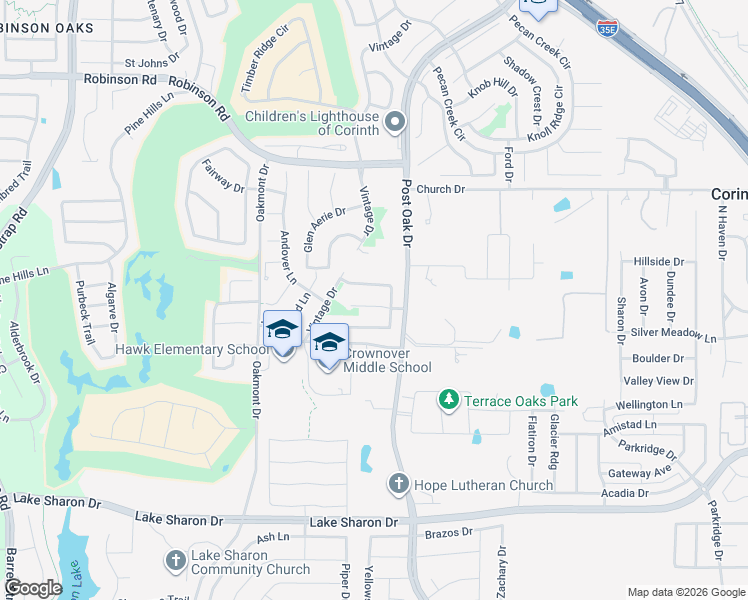 map of restaurants, bars, coffee shops, grocery stores, and more near 1919 Ainsley Court in Corinth