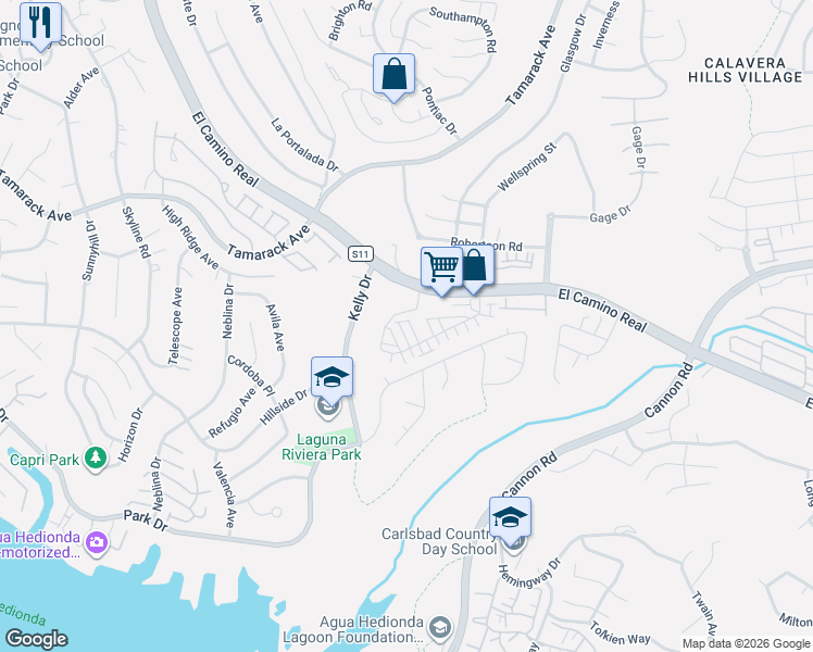 map of restaurants, bars, coffee shops, grocery stores, and more near 2513 Delphinium Lane in Carlsbad