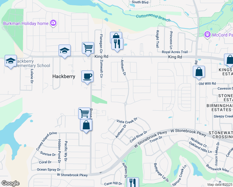 map of restaurants, bars, coffee shops, grocery stores, and more near 2137 Flagship Court in Frisco