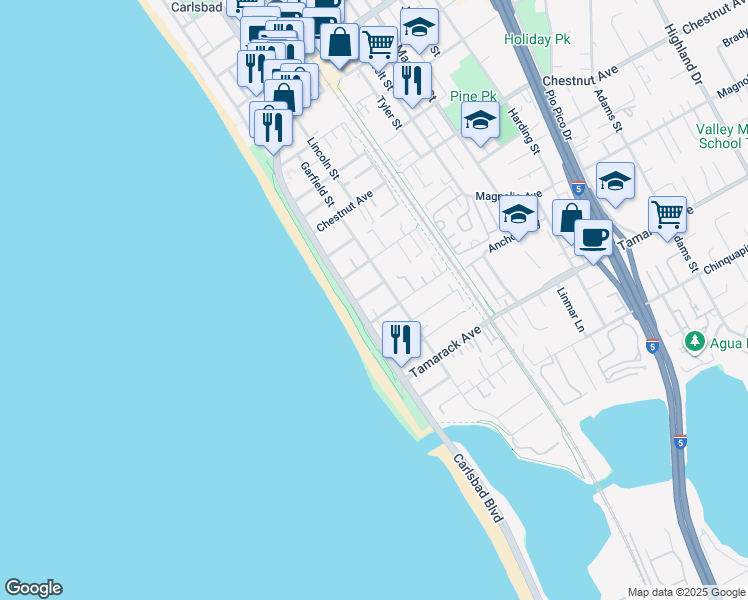 map of restaurants, bars, coffee shops, grocery stores, and more near 145 Cherry Avenue in Carlsbad