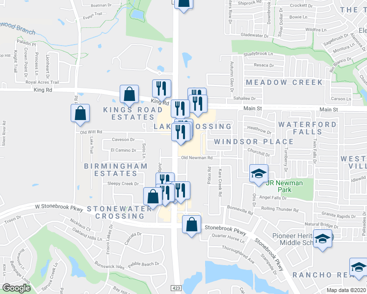 map of restaurants, bars, coffee shops, grocery stores, and more near 279 Main Street in Frisco