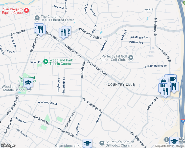 map of restaurants, bars, coffee shops, grocery stores, and more near 1706 Kiwi Glen in Escondido