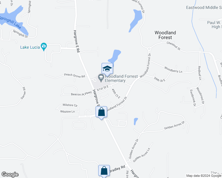 map of restaurants, bars, coffee shops, grocery stores, and more near 6050 Birchwood Avenue in Tuscaloosa