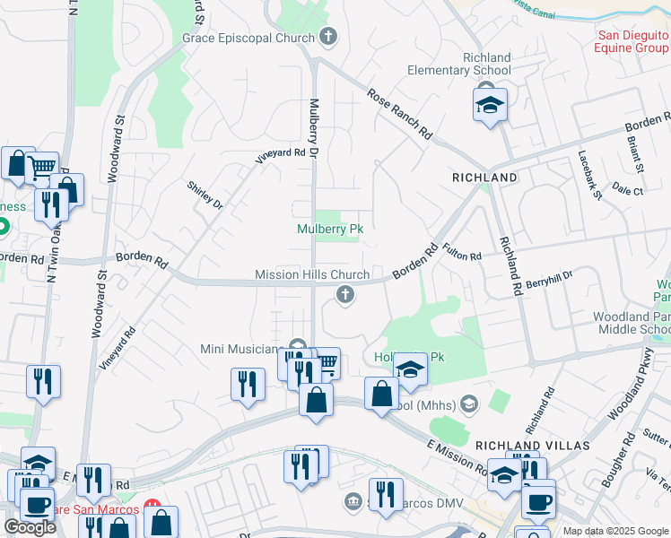 map of restaurants, bars, coffee shops, grocery stores, and more near 631 Banjo Court in San Marcos