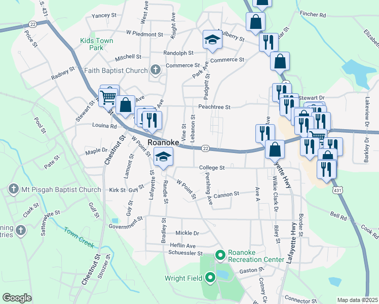 map of restaurants, bars, coffee shops, grocery stores, and more near 607 Main Street in Roanoke