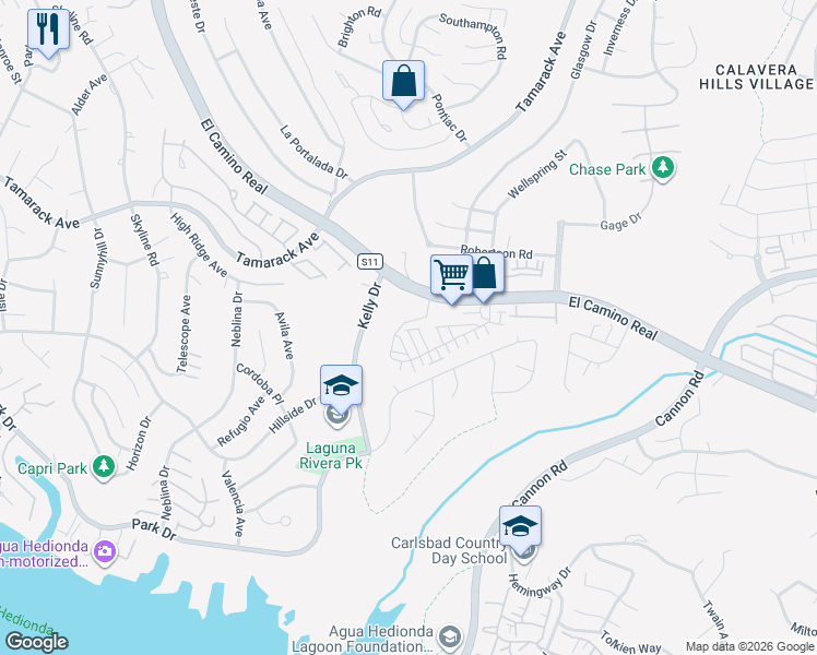 map of restaurants, bars, coffee shops, grocery stores, and more near 4600 Catmint Lane in Carlsbad