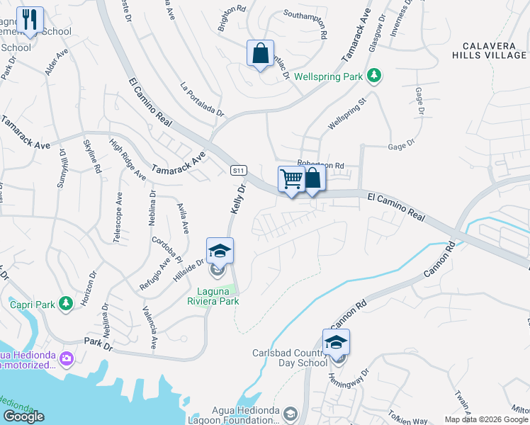 map of restaurants, bars, coffee shops, grocery stores, and more near 4930 Park Drive in Carlsbad
