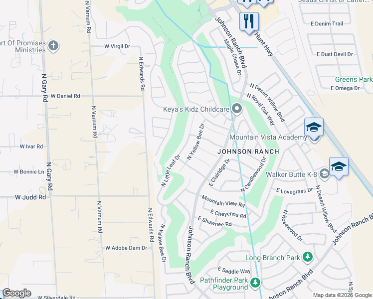 map of restaurants, bars, coffee shops, grocery stores, and more near 29824 North Yellow Bee Drive in Queen Creek