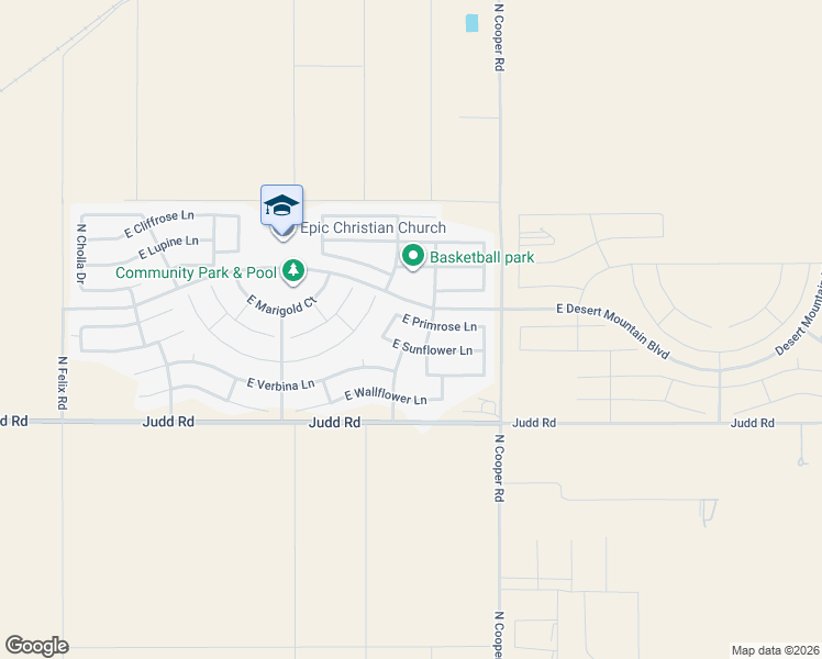 map of restaurants, bars, coffee shops, grocery stores, and more near 11486 East Sunflower Lane in Florence