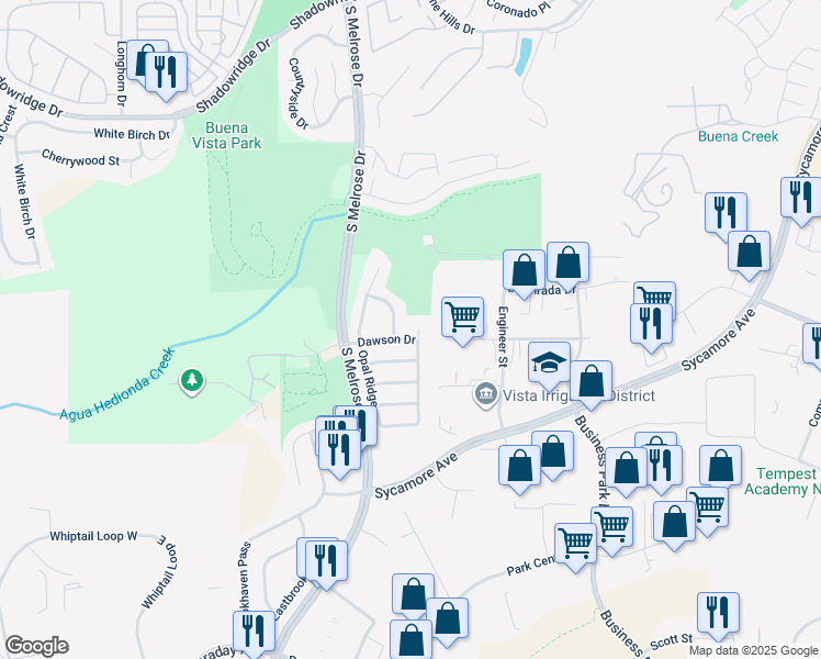 map of restaurants, bars, coffee shops, grocery stores, and more near 2038 Ridgeline Avenue in Vista