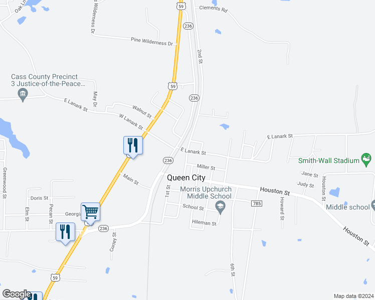 map of restaurants, bars, coffee shops, grocery stores, and more near 901 2nd Street in Queen City