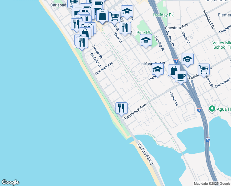 map of restaurants, bars, coffee shops, grocery stores, and more near 187 Cherry Avenue in Carlsbad
