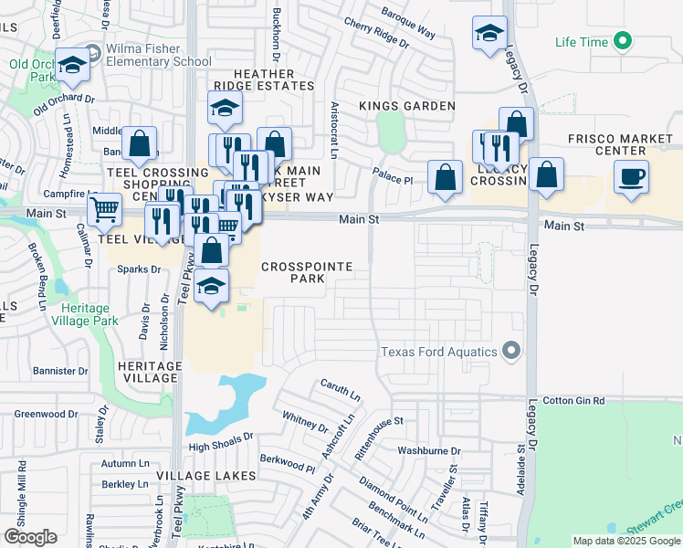 map of restaurants, bars, coffee shops, grocery stores, and more near 3708 Dutchess Drive in Frisco