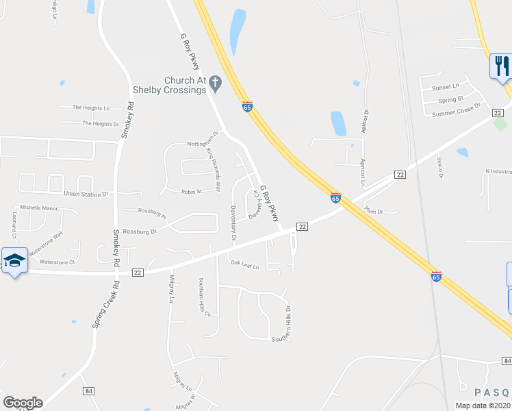 map of restaurants, bars, coffee shops, grocery stores, and more near 461 Daventry Circle in Calera