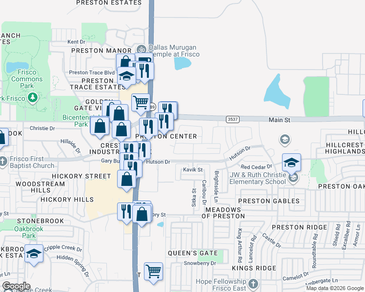 map of restaurants, bars, coffee shops, grocery stores, and more near 9437 Speaker Drive in Frisco