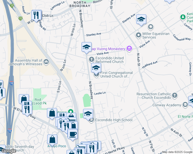 map of restaurants, bars, coffee shops, grocery stores, and more near 129 Brava Place in Escondido