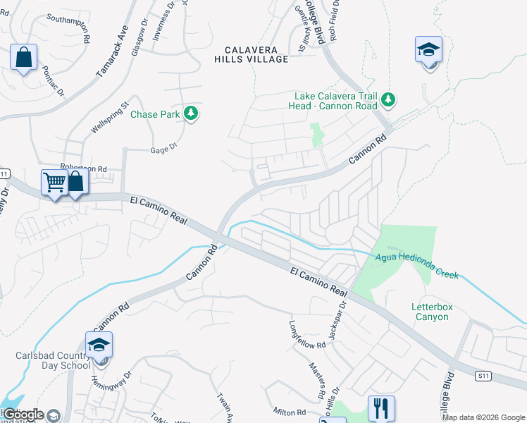 map of restaurants, bars, coffee shops, grocery stores, and more near 5128 Don Mata Drive in Carlsbad