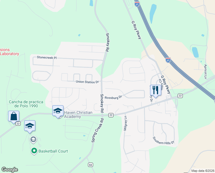 map of restaurants, bars, coffee shops, grocery stores, and more near 117 Little John Circle in Calera