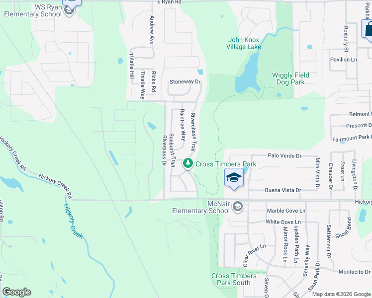 map of restaurants, bars, coffee shops, grocery stores, and more near 7212 Riverchase Trail in Denton