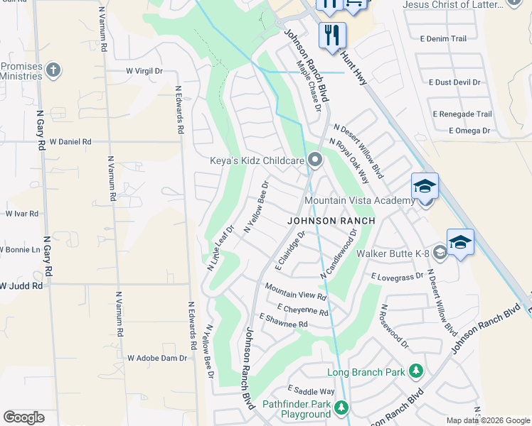 map of restaurants, bars, coffee shops, grocery stores, and more near 86 East Piccolo Court in San Tan Valley