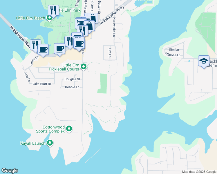 map of restaurants, bars, coffee shops, grocery stores, and more near 349 Hardwicke Lane in Little Elm