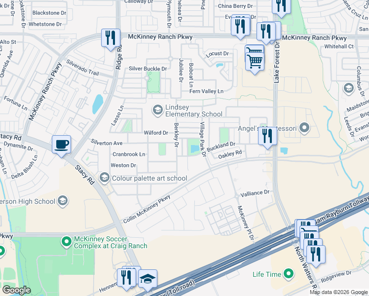 map of restaurants, bars, coffee shops, grocery stores, and more near 4904 Devon Drive in McKinney