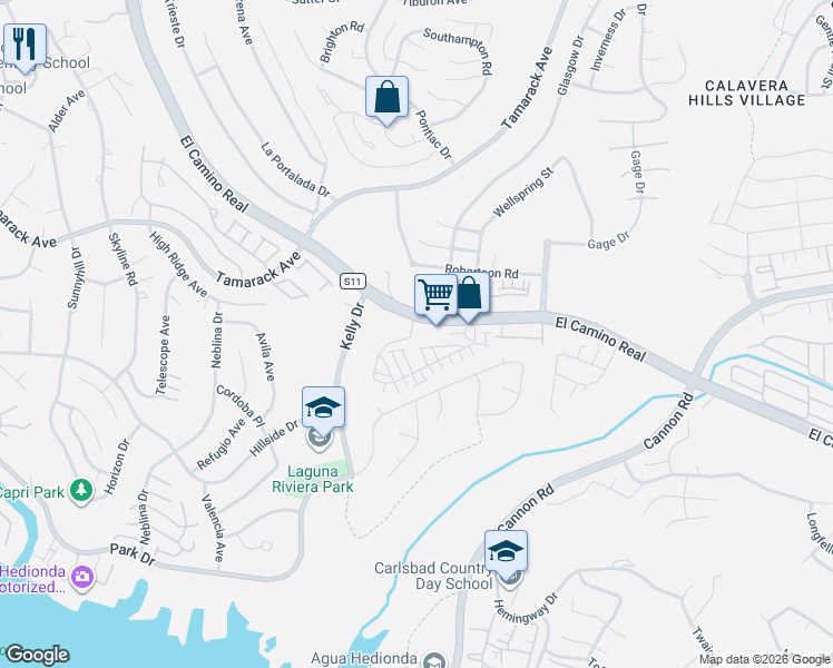 map of restaurants, bars, coffee shops, grocery stores, and more near 4901 El Camino Real in Carlsbad