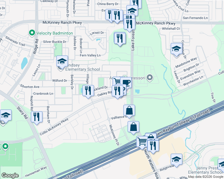 map of restaurants, bars, coffee shops, grocery stores, and more near 5004 Westport Drive in McKinney